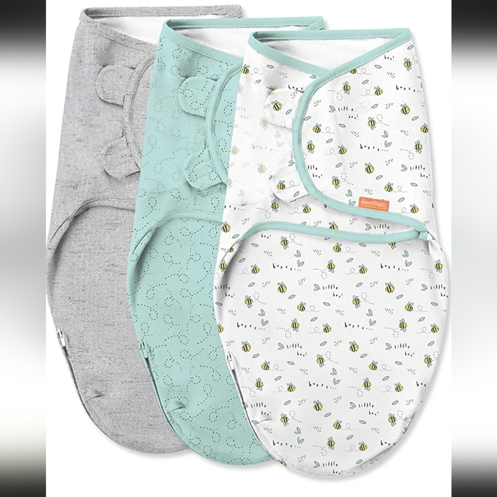SwaddleMe Baby Sleep Sacks 3-Pack in Gray, Mint, and White Bee Print